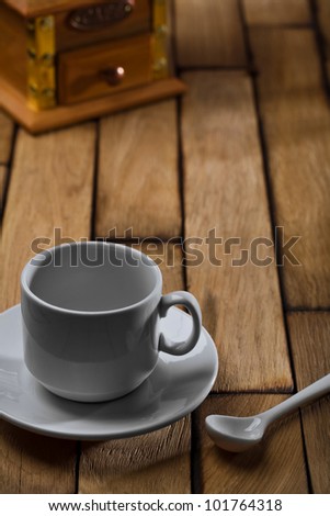empty coffee cup on table