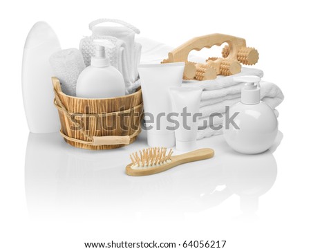 wooden and plastic objects for bathing