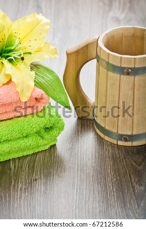 towels flower and mug