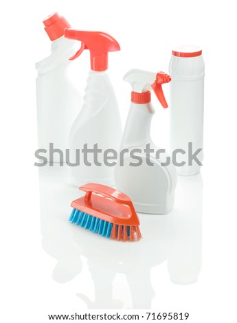 set of white kitchen cleaners isolated