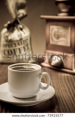 cup with coffee and accessories