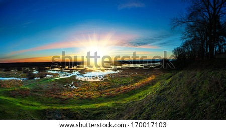 panoramic sunrise over the riverside with bright colors go very well for site header
