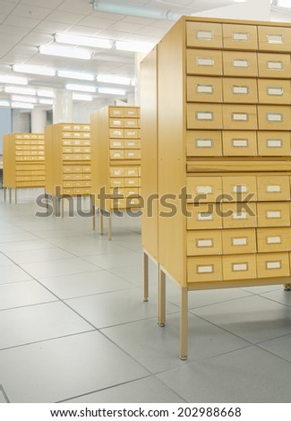 library wooden card catalogs indoor