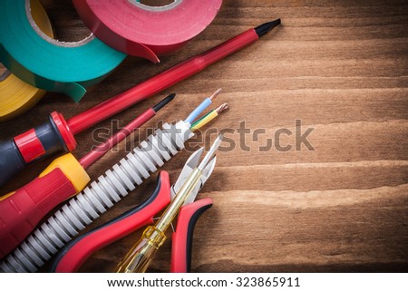Cutting pliers insulated screwdriver corrugated tube electrical wires insulating tape.