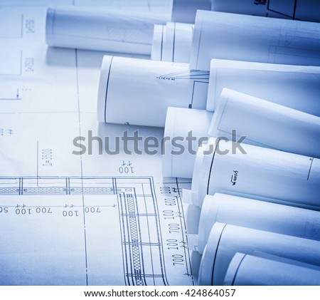 Group of architecture construction plans building concept