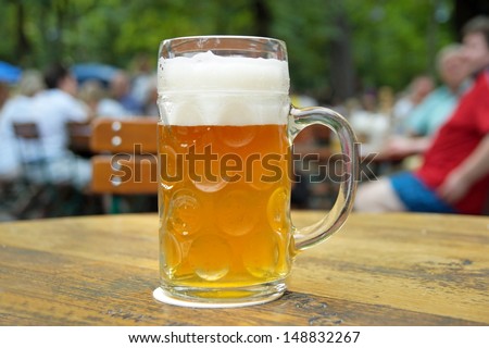 One beer in a beer garden