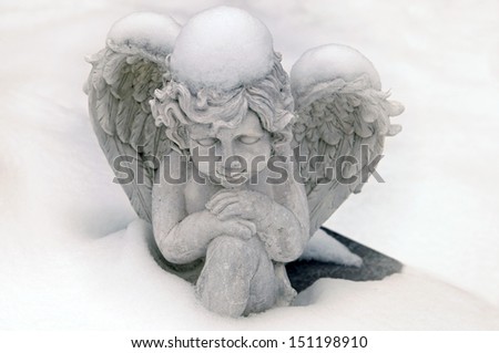 A angel with snow on the grave