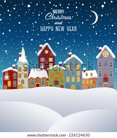 Merry Christmas and happy new year town in winter.Vector Merry Christmas and happy new year town in winter.Vector