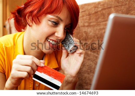 young happy woman with phone