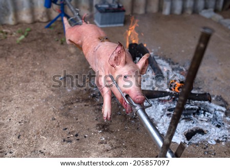 Spit roasted pig at a restaurant in Slovenia