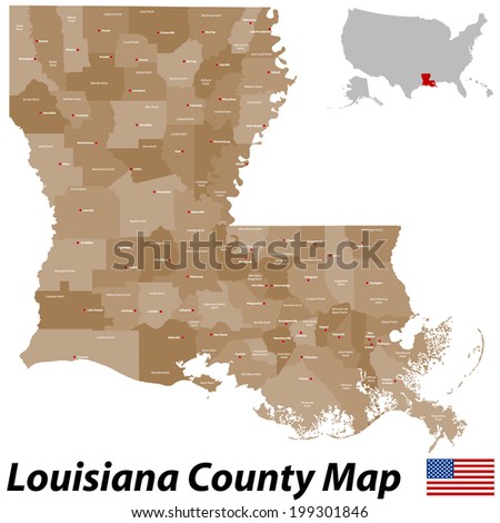 A Large And Detailed Map Of The State Of Louisiana With All Parishes And Main Cities. Stock ...