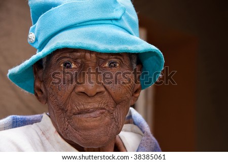 closeup portrait of a hundred and three year old black african woman