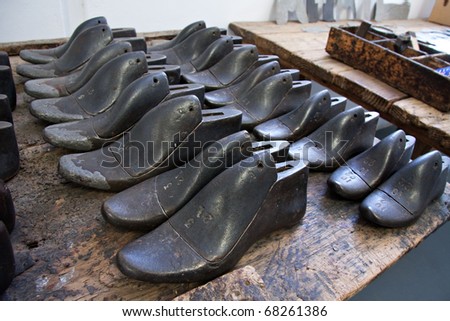 various old shoe lasts made from cast iron used in shoe making in earlier years
