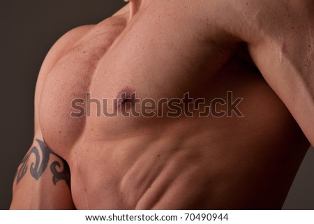 muscular male chest side view with directional lighting