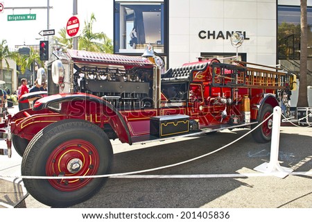 BEVERLY HILLS, CALIFORNIA - JUNE 15, 2014: 1928 Ahrens-Fox GN-80-4 owned by Beverly Hills Fire Department at the Rodeo Drive Concours D\'Elegance on June 15, 2014 Beverly Hills, California, USA