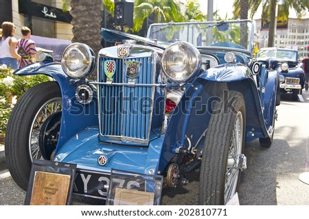 BEVERLY HILLS, CALIFORNIA - JUNE 15, 2014: 1936 MG TB owned by Eric Baker at the Rodeo Drive Concours D'Elegance on June 15, 2014 Beverly Hills, California, USA