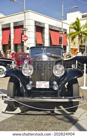 BEVERLY HILLS, CALIFORNIA - JUNE 15, 2014: 1930 Rolls-Royce Phantom II Town Car by Brewster \