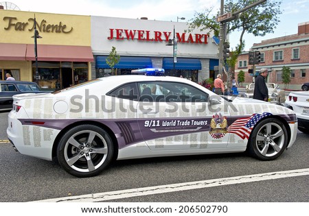 GLENDALE/CALIFORNIA - JULY 19, 2014: 911 World Trade Towers Memorial Vehicle from New York on display at the Glendale Cruise Nights Car Show July 19, 2014 Glendale, California USA