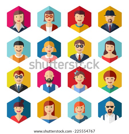 Flat avatar icons faces people symbols signs