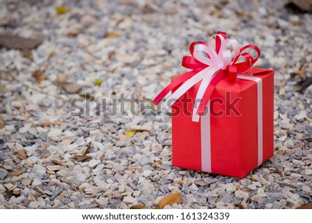 Red gift box on the rock