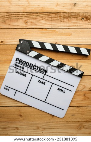 Movie slate film on wooden table