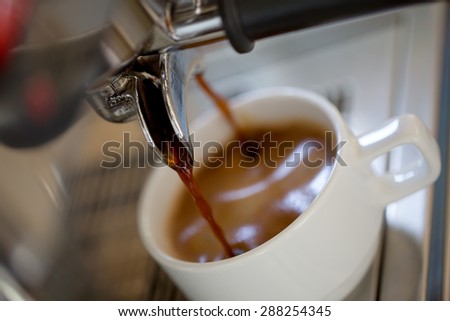 Close up of a cup of coffee making from espresso coffee machine