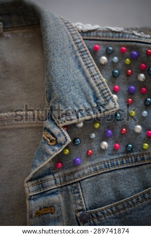 Lady jeans shirt decorated with colorful beads, D.I.Y concept