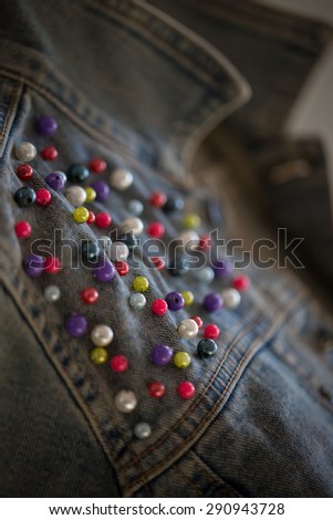 Lady jeans shirt decorated with colorful beads, D.I.Y concept