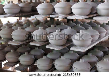 Clay pottery ceramics drying before being fire