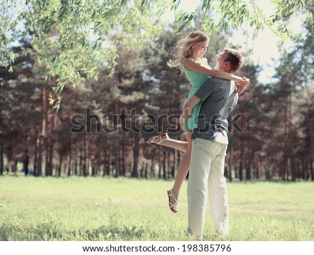 Beautiful happy couple in love, spring sunny day, love, dating, relationships - concept