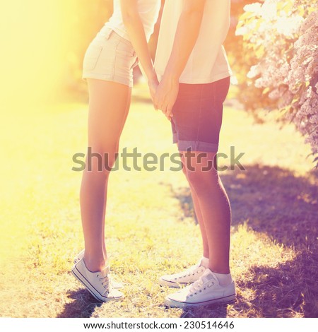 Summer colorful sunny photo happy young couple in love outdoors