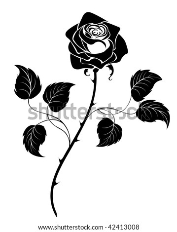 stock vector silhouette of the black artistically drawn rose on a white 