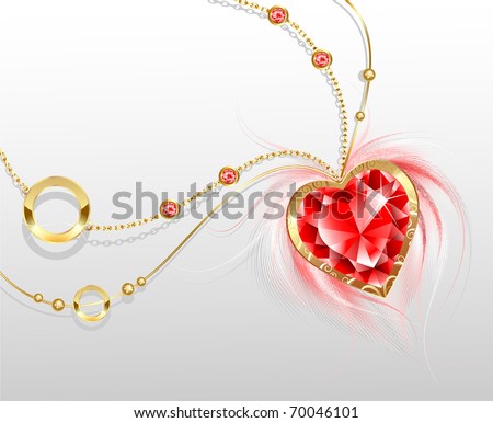 اكسسورات رائــــــــــــــــــــــــــــــــــعة  Stock-vector-gold-chain-with-a-stylish-pendant-in-the-form-of-a-ruby-heart-with-fluffy-white-feathers-70046101