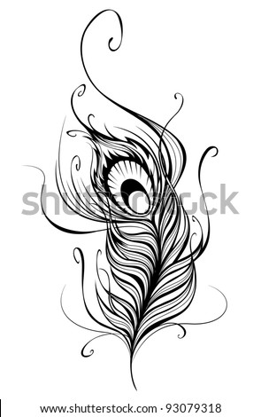 Createtattoo Design on Artistically Drawn  Stylized  Vector Peacock Feather On A White