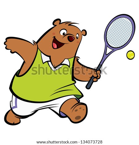 Cartoon bear with athletic suit playing tennis wearing sport clothes