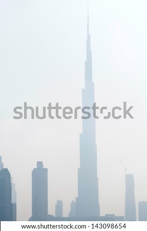 Dubai skyline in a fog