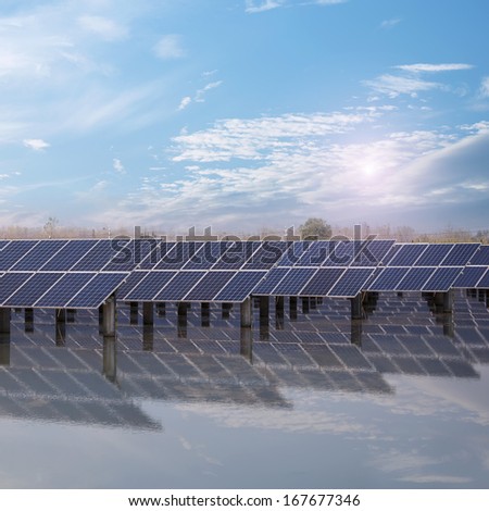 Power plant using renewable solar energy with blue sky