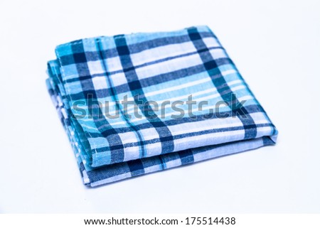Blue-white plaid handkerchief isolated on white background