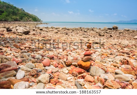 Brown rocks on the coast of the Sea.Concept of balance and harmony