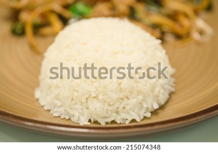 White cooked rice and Spicy Stir Fried Fish  dish