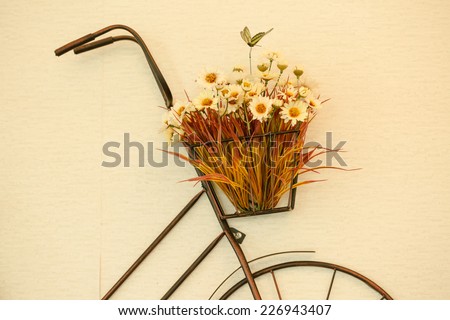 Architecture flower and bicycle on wall