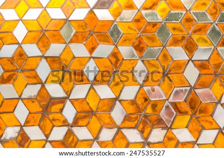 Design of golden glass and mirror on old wall
