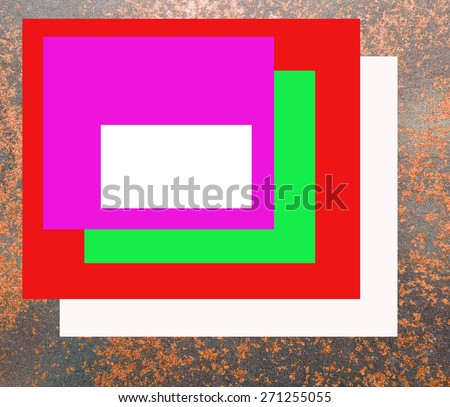 White frame and colorful frame on rusty iron plate background