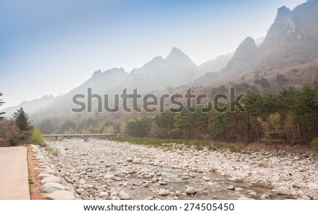 Dry river and mountain in spring