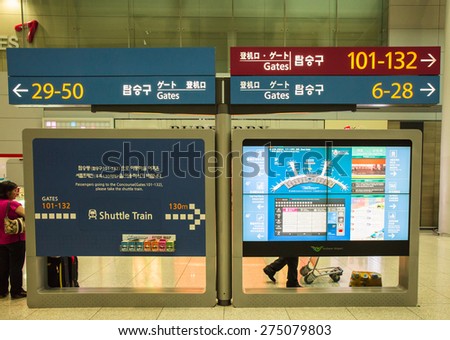 SEOUL,SOUTH KOREA - APRIL 14 : The information board is in Incheon International Airport , the primary airport serving the Seoul National Capital Area, On April 14,2015 in Seoul South Korea.