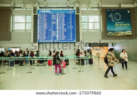 SEOUL,SOUTH KOREA - APRIL 14 : Incheon International Airport is the largest airport in South Korea, the primary airport serving the Seoul National Capital Area, On April 14,2015 in Seoul South Korea.