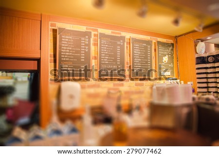 SEOUL,SOUTH KOREA - APRIL 14 : The warm interior and coffee equipment are in a small coffee house in Seoul,South Korea on April 14,2015
