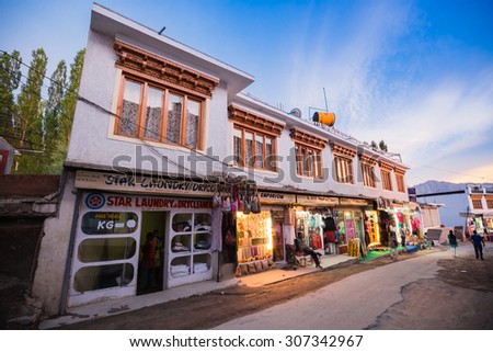LEH LADAKH , INDIA - AUGUST 11 : The shopping street in twilight time in Leh Ladakh,India on August 11, 2015.