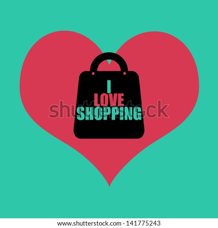 background with heart, shopping bag and writing \
