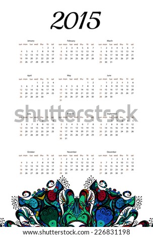 2015 year vector calendar in mehndi ethnic style Mandala ornament.Can be used for print design 2015 year vector calendar in mehndi ethnic style Mandala ornament.Can be used for print design